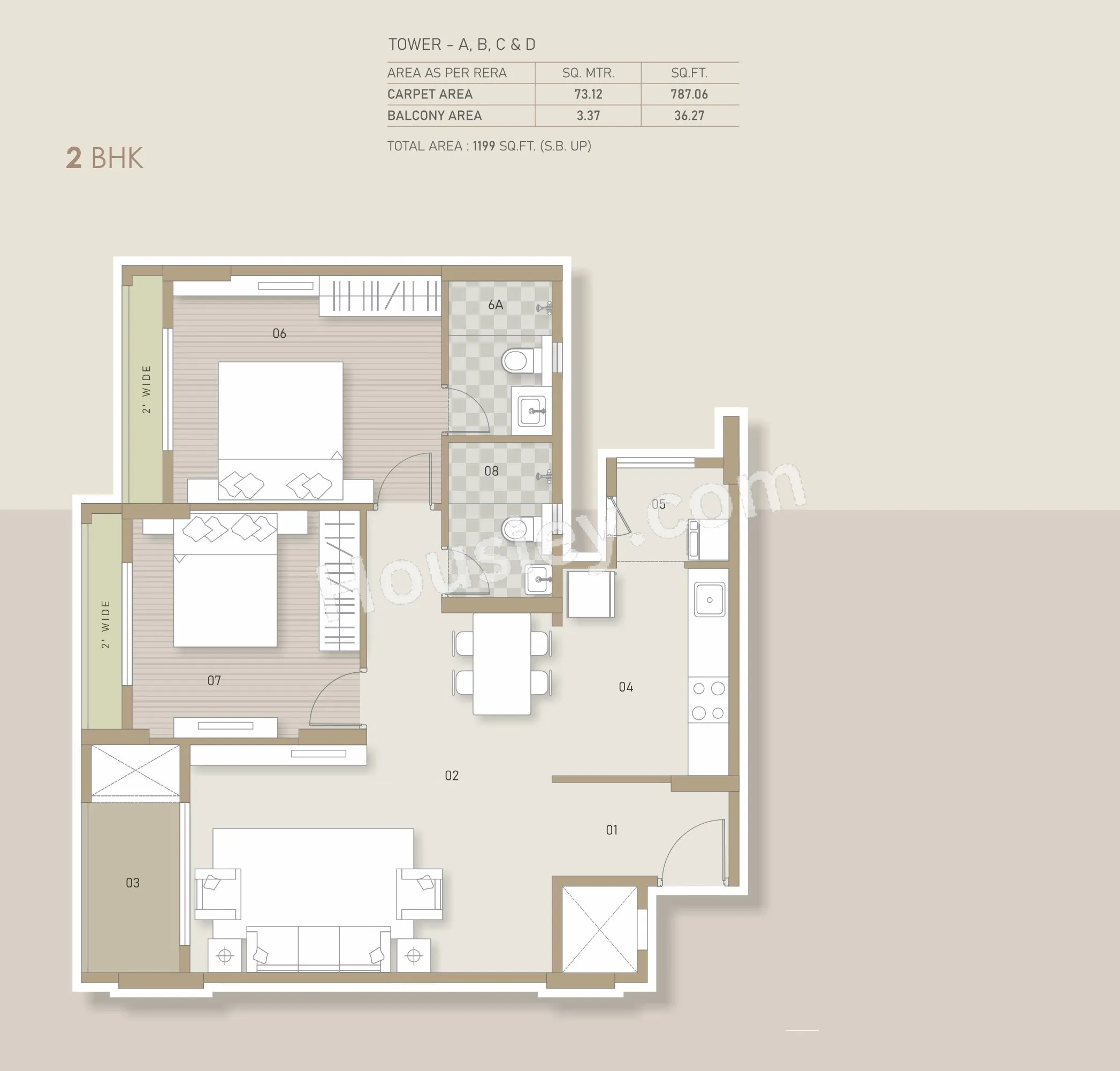 Goyal Orchid Bloomsberry Unit plan - 787 sq.ft.