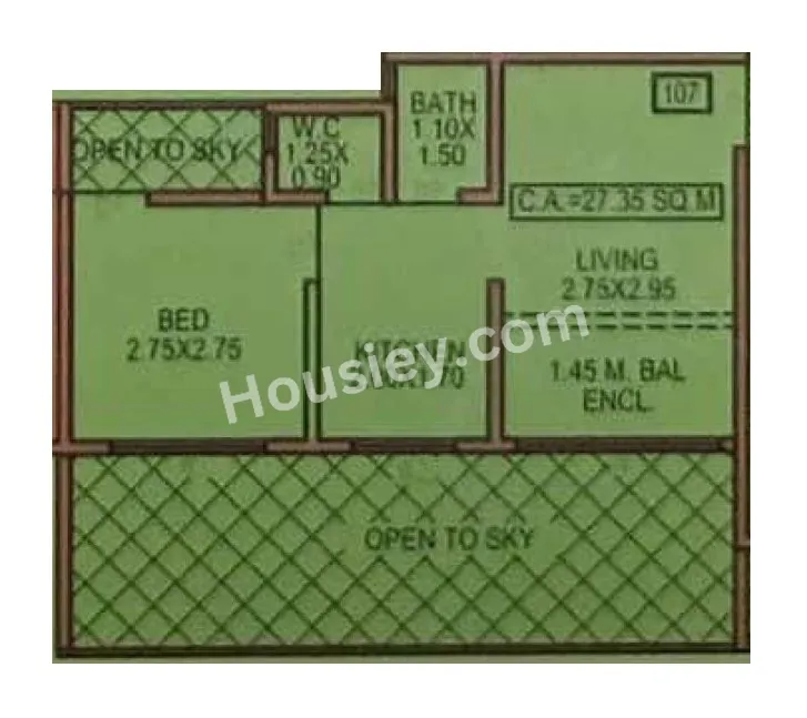 Green View Apartment Unit plan - 376 sq.ft.