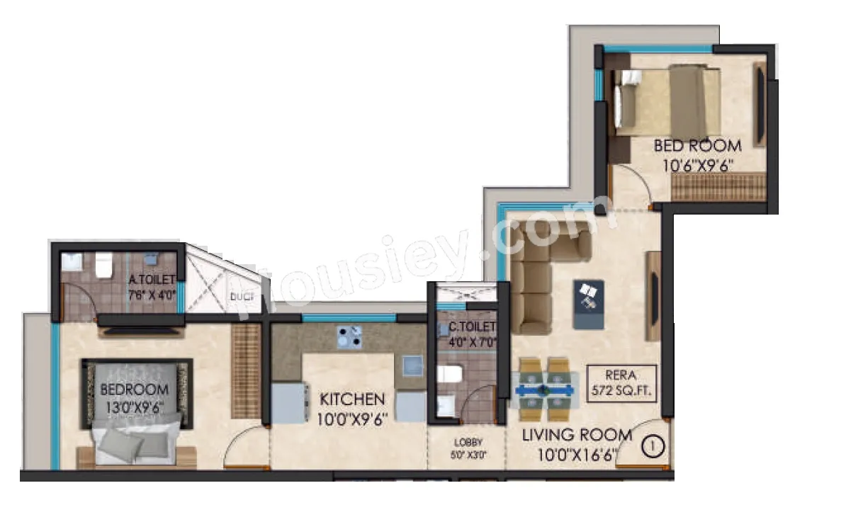 Gurukrupa Gyanam Unit plan - 572 sq.ft.