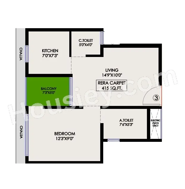 Gurukrupa Aagam Unit plan - 415 sq.ft.