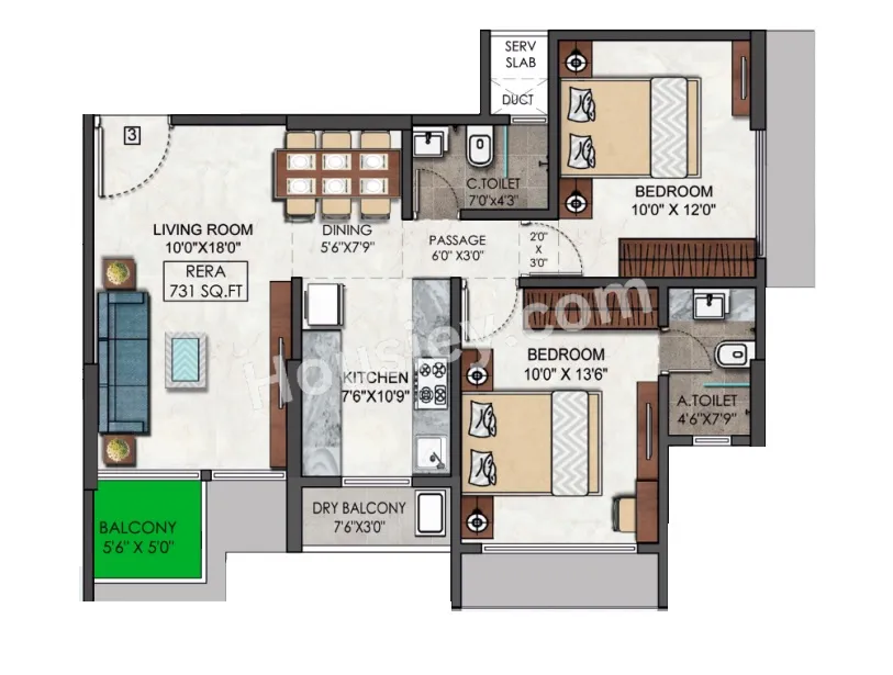Gurukrupa Dhyanam Unit plan - 731 sq.ft.