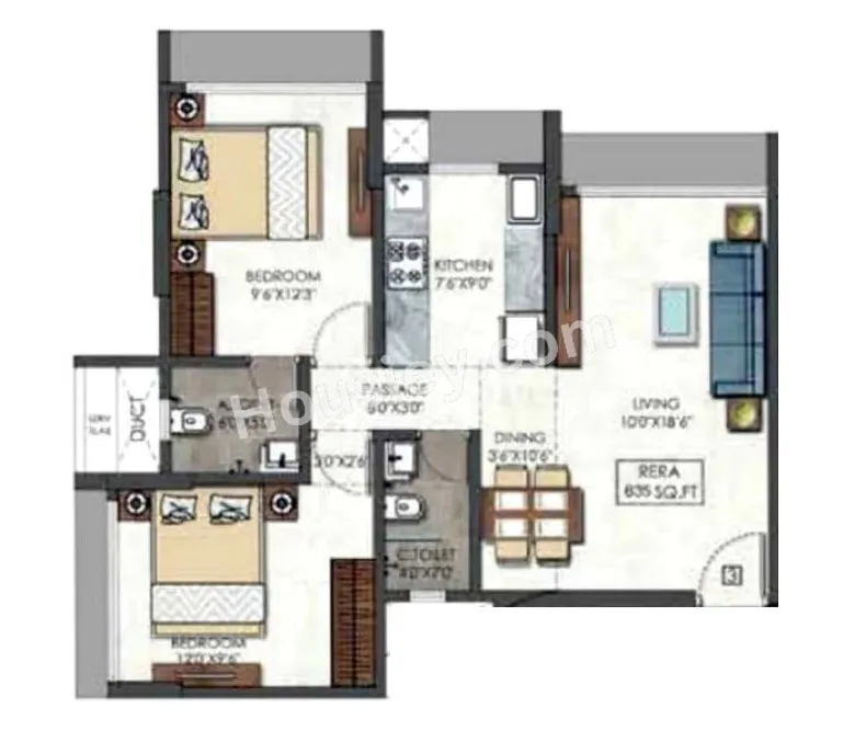 Gurukrupa Nirmalam Unit plan - 635 sq.ft.