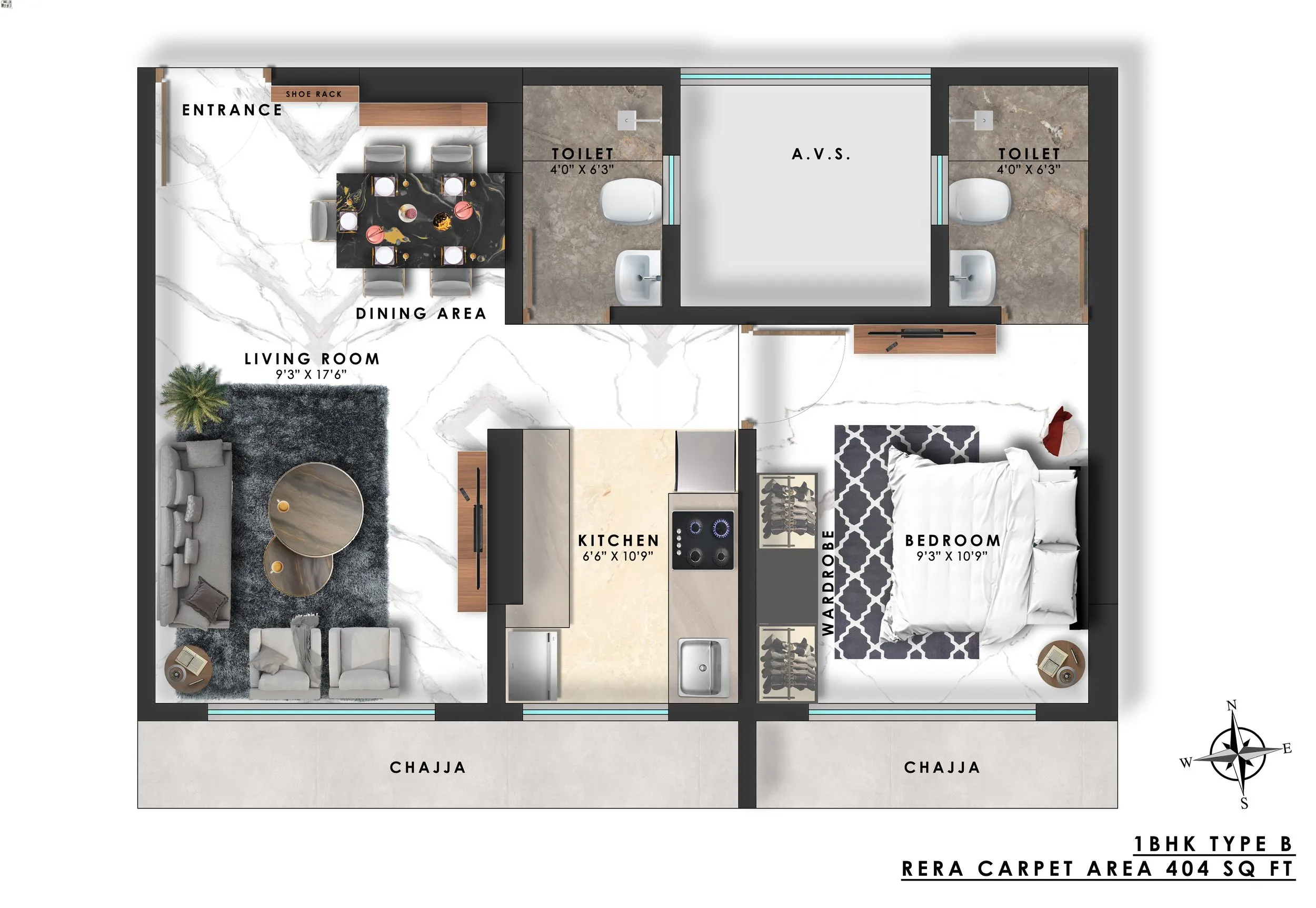 Gurukrupa Shiv Sagar Unit plan - 404 sq.ft.