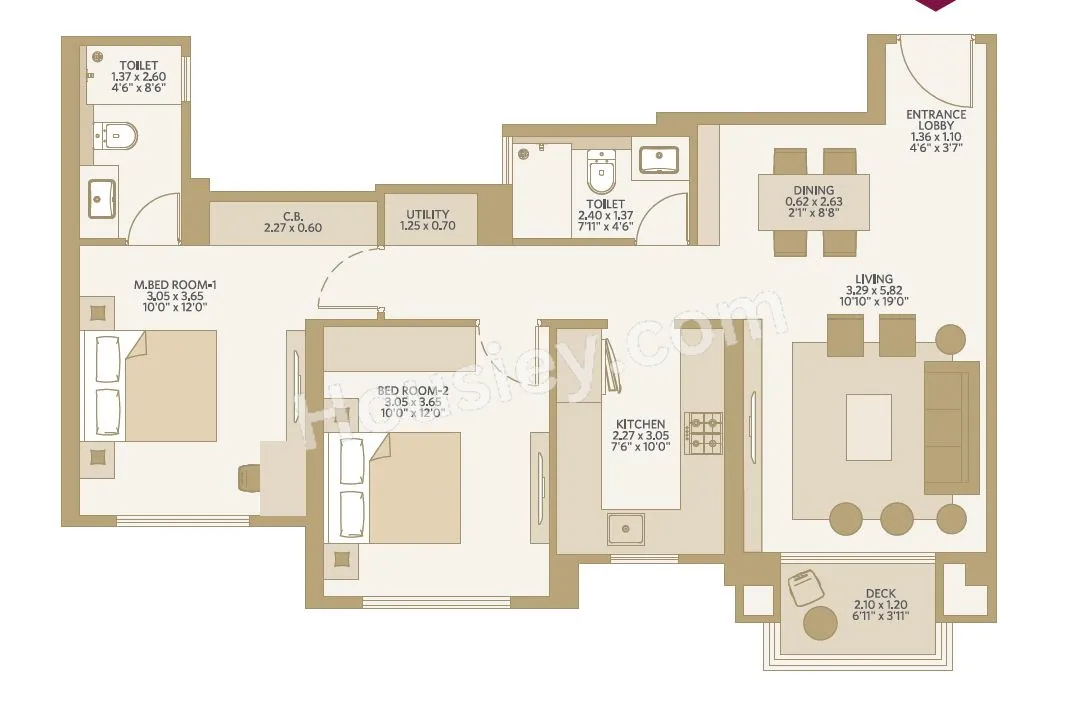 Hiranandani Belicia Unit plan - 779 sq.ft.