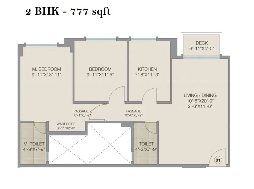 Hiranandani Castle Rock Unit plan - 777 sq.ft.