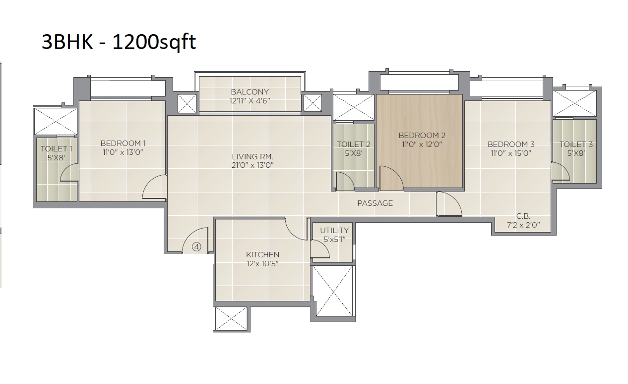 Hiranandani Estate Aralia Unit plan - 1200 sq.ft.