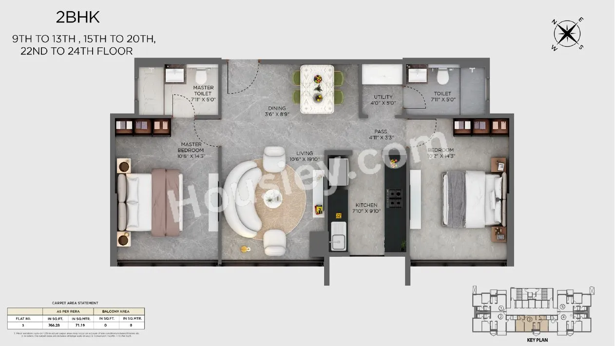 Hiranandani Vista Residences Unit plan - 766 sq.ft.