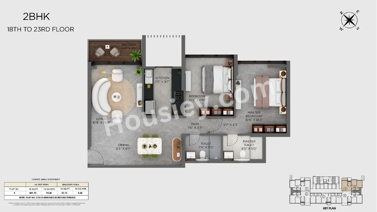 Hiranandani Vista Residences Unit plan - 848 sq.ft.