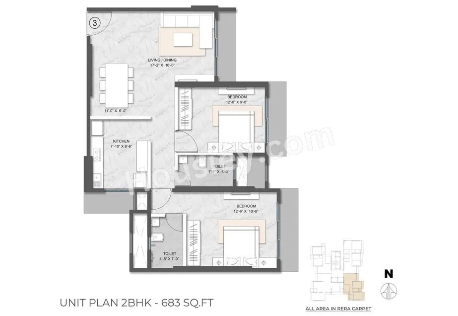Hirani Pride Unit plan - 683 sq.ft.