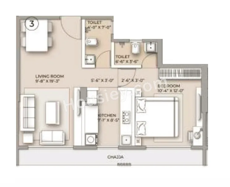 Hum Gagansagar Unit plan - 467 sq.ft.