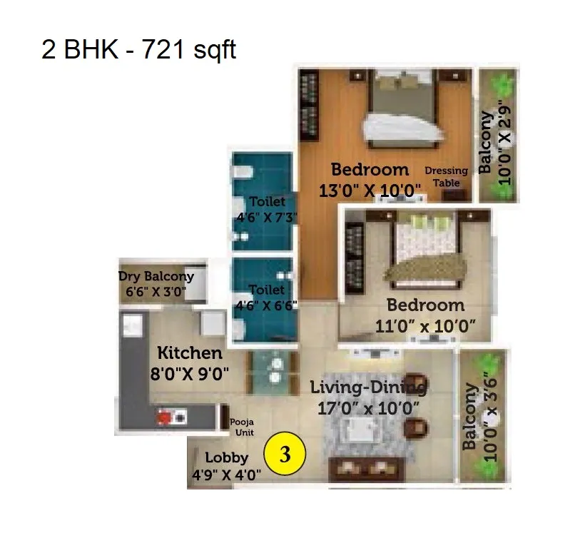 Saheel ITrend Futura Unit plan - 721 sq.ft.