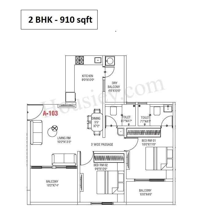 Tulip Infinity World Phase - II Unit plan - 910 sq.ft.