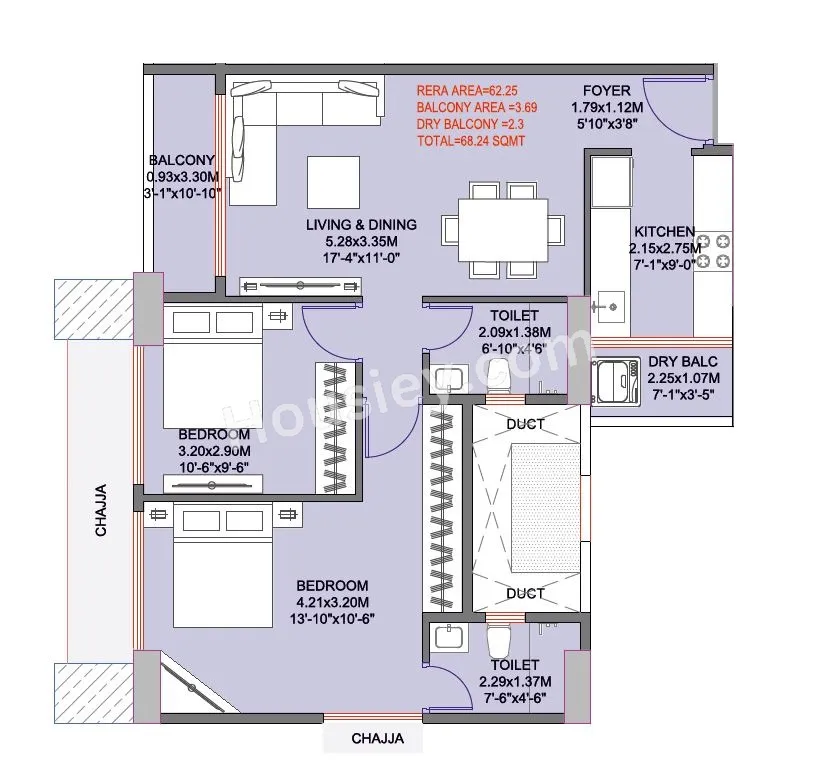 Inspira Aura Unit plan - 735 sq.ft.