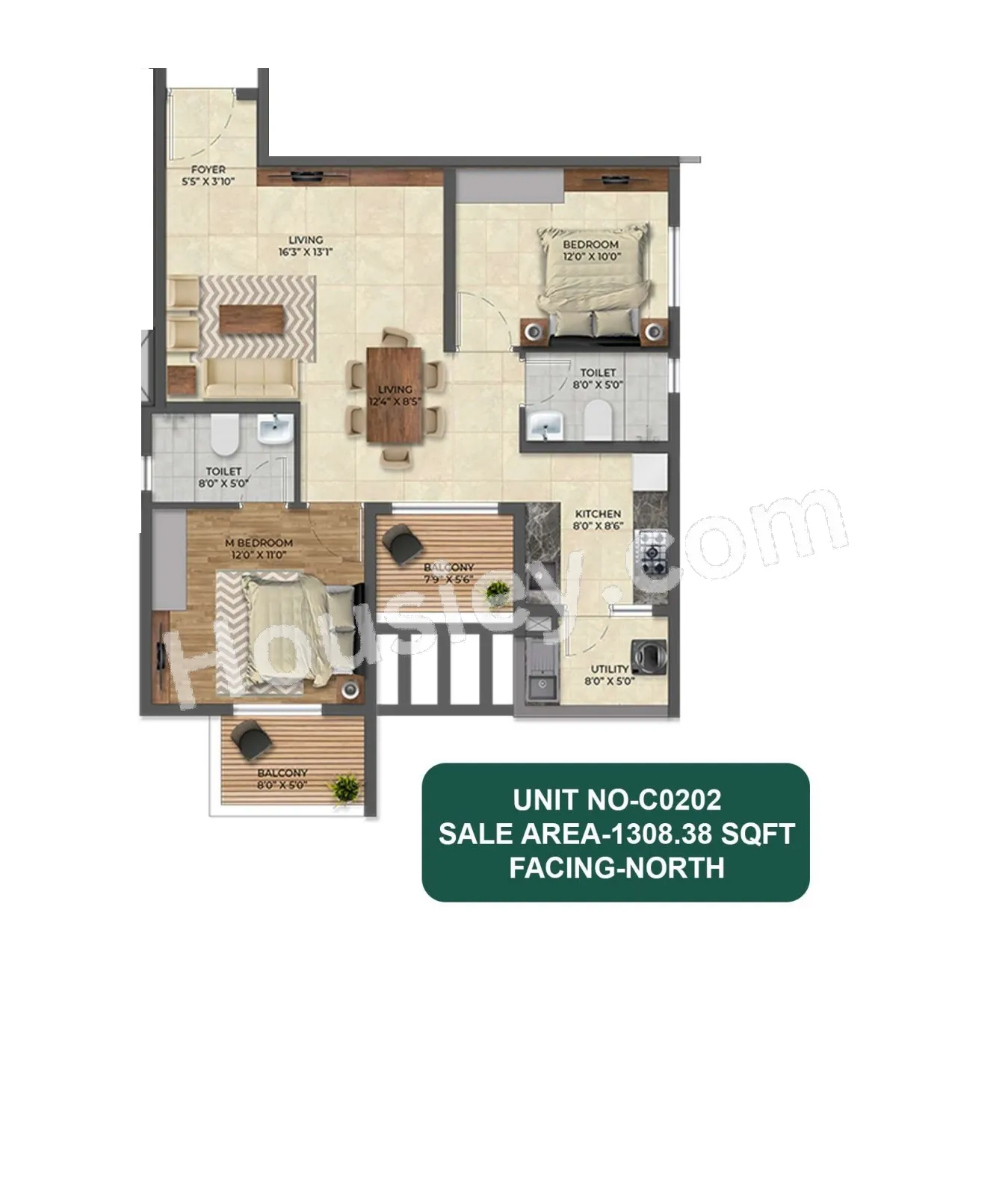 Inspira Tropical Garden Unit plan - 782 sq.ft.