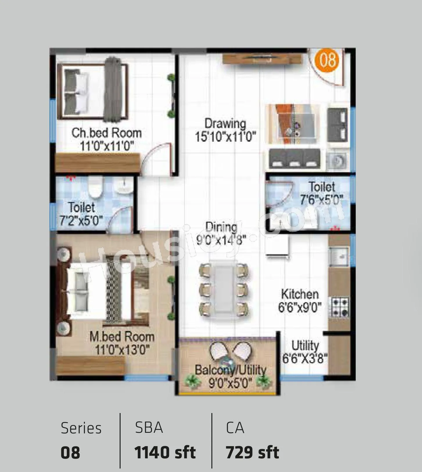 Isha HiLife Unit plan - 729 sq.ft.