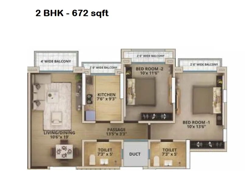 Jk Iris Unit plan - 672 sq.ft.