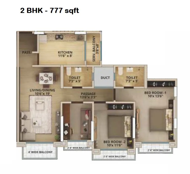 Jk Iris Unit plan - 777 sq.ft.