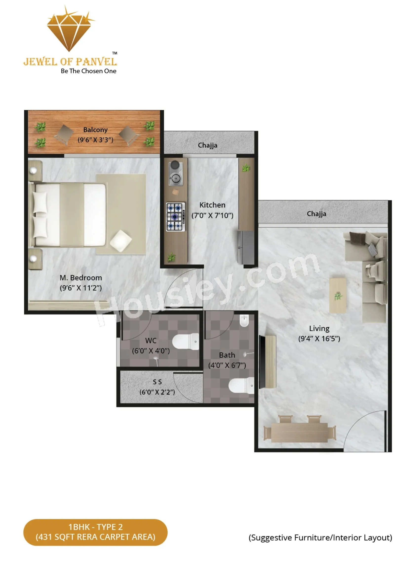 Jewel Of Panvel Unit plan - 431 sq.ft.