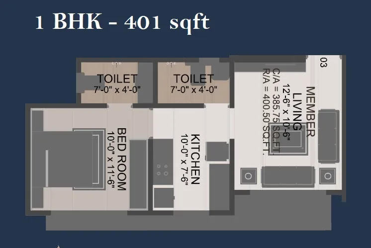 KCD Jogesh Eva Unit plan - 401 sq.ft.