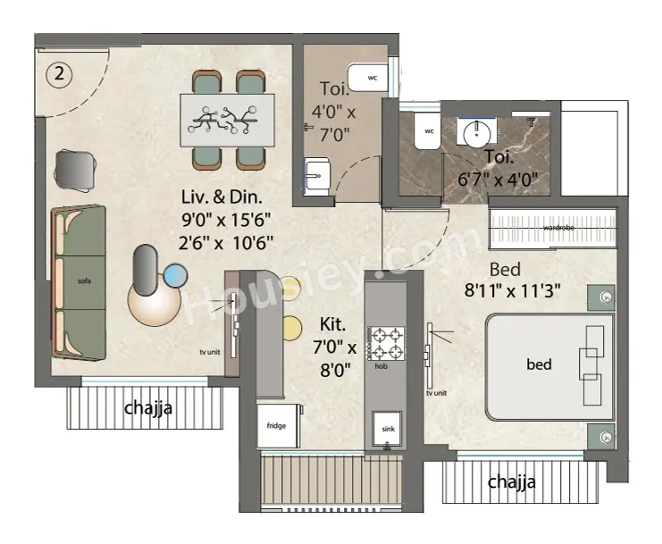 KKG Shree Ganesh Krupa Residency Unit plan - 418 sq.ft.