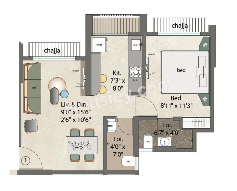 KKG Shree Ganesh Krupa Residency Unit plan - 423 sq.ft.