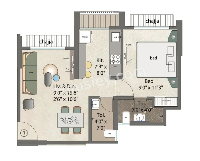 KKG Shree Ganesh Krupa Residency Unit plan - 427 sq.ft.