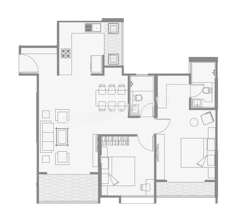 KLB 63 Tathawade Unit plan - 907 sq.ft.