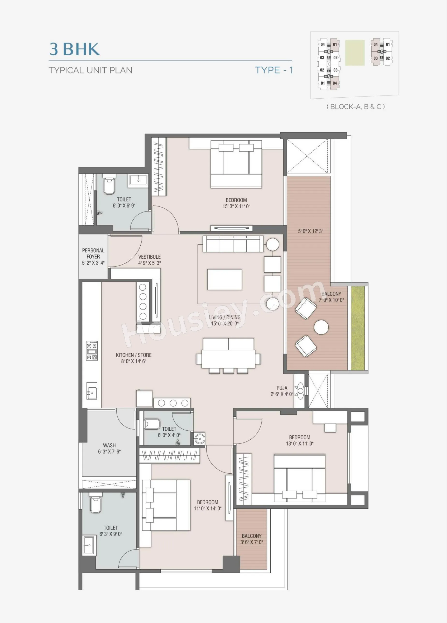 Kaavyaratna The Balcony Unit plan - 1388 sq.ft.