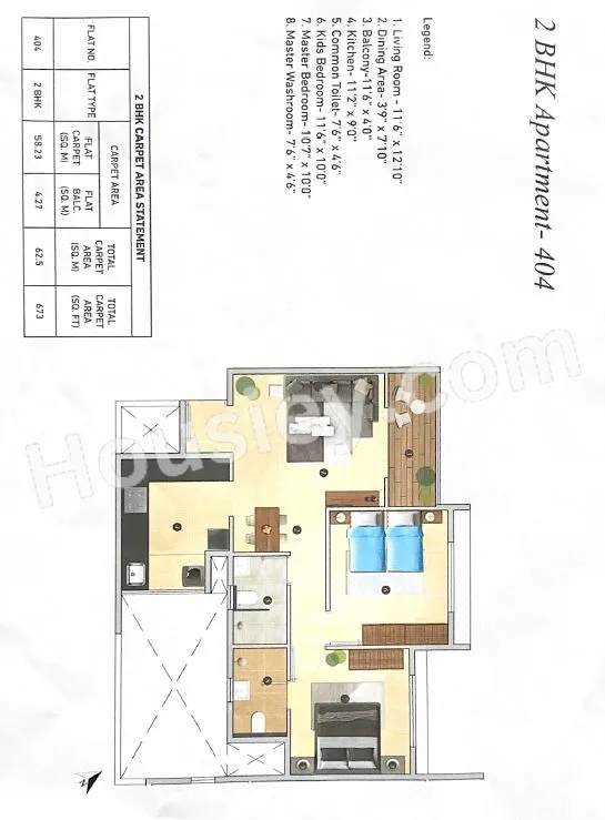 Kakade Paradise Unit plan - 673 sq.ft.