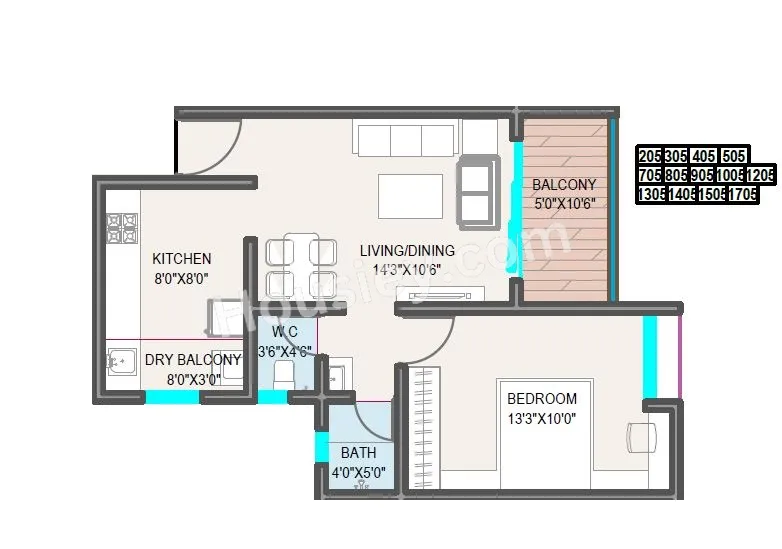 Kakkad Bella Casa Unit plan - 526 sq.ft.