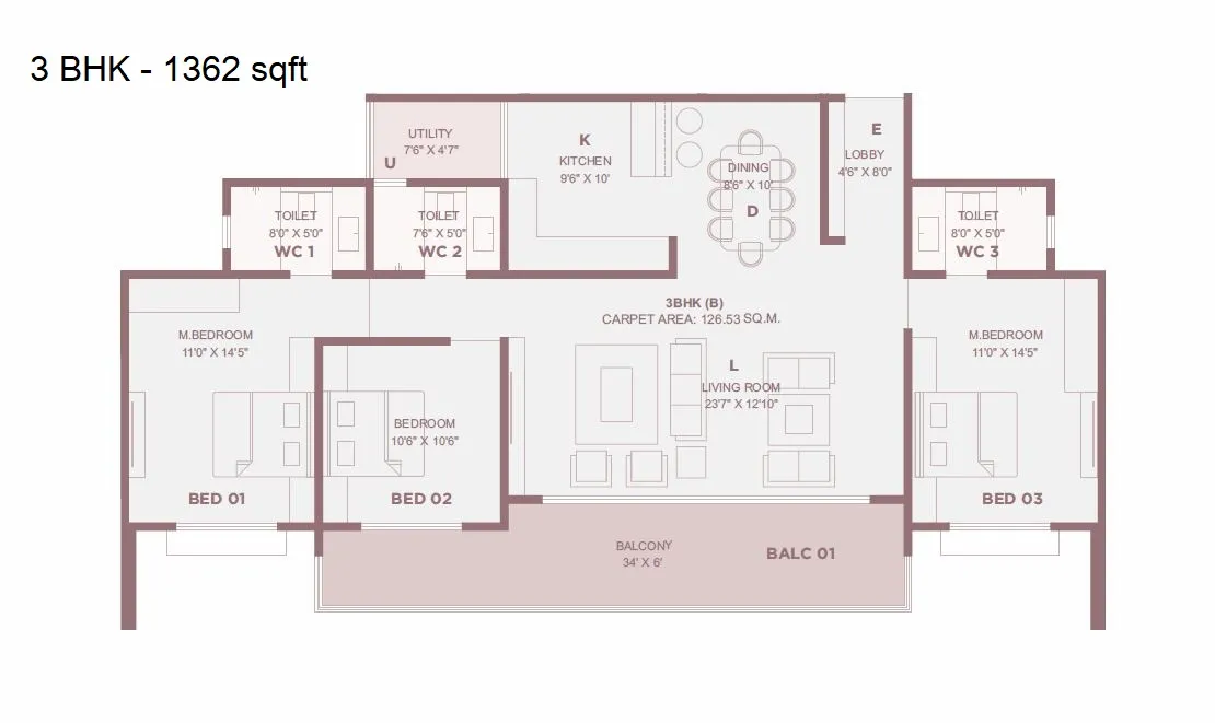 Kalash Montage Unit plan - 1362 sq.ft.