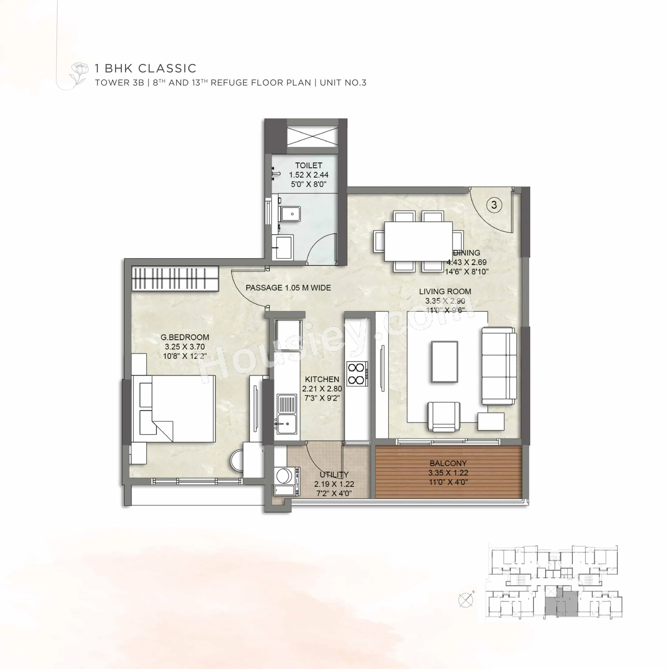 Kalpataru Blossoms Unit plan - 659 sq.ft.