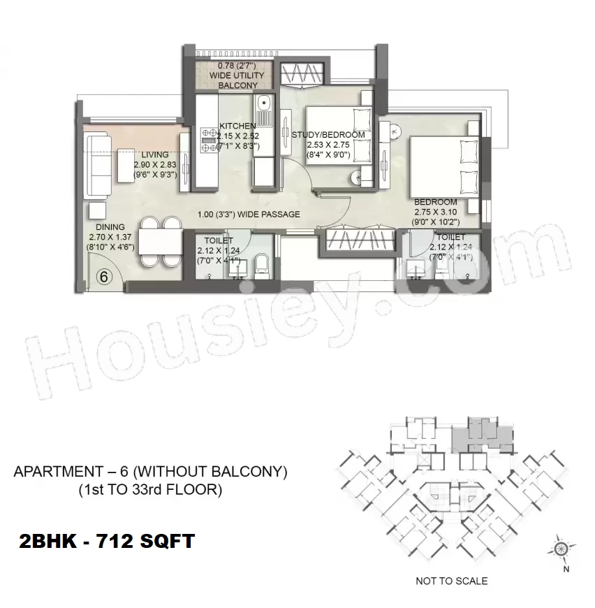 Kalpataru Paramount Unit plan - 712 sq.ft.