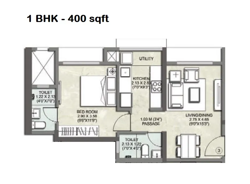 Kalpataru Srishti Namaah Unit plan - 400 sq.ft.