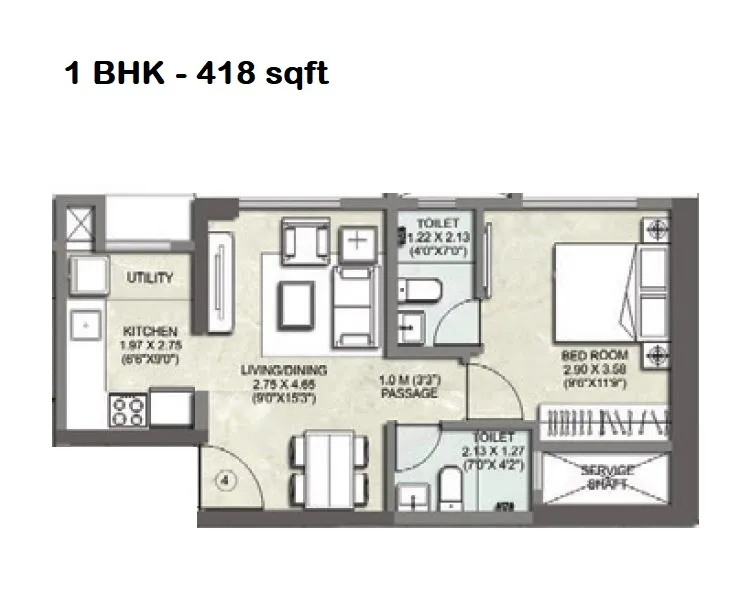 Kalpataru Srishti Namaah Unit plan - 418 sq.ft.