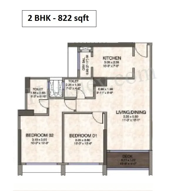 Kanakia Silicon Valley Unit plan - 822 sq.ft.