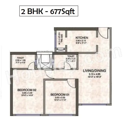 Kanakia Silicon Valley Unit plan - 677 sq.ft.