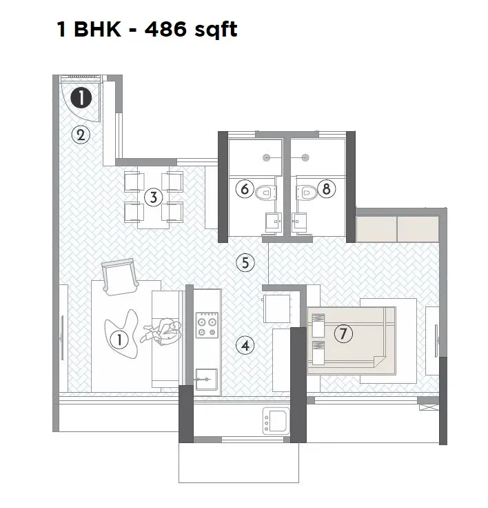 Kanungo Beaumonde Unit plan - 486 sq.ft.