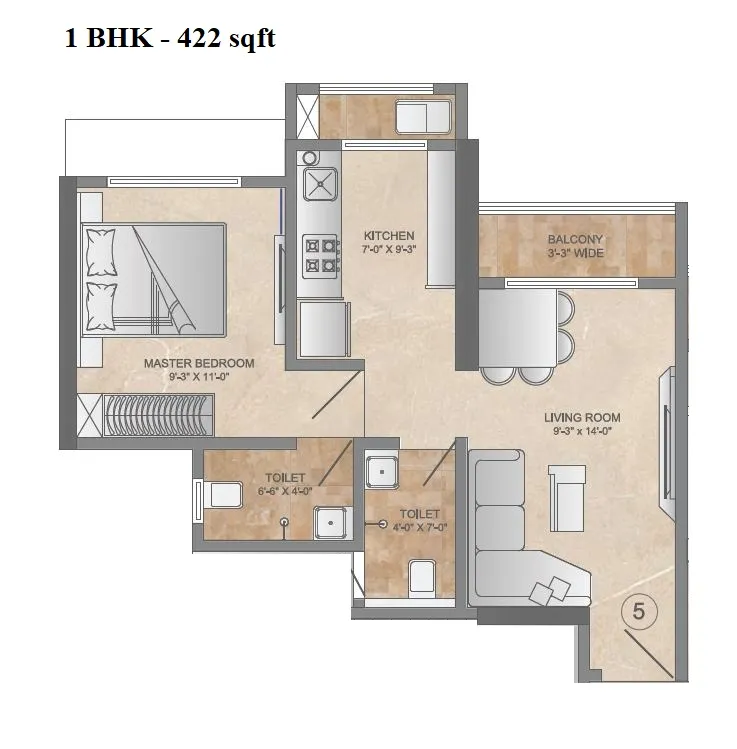 Kapleshwara Residency Unit plan - 422 sq.ft.
