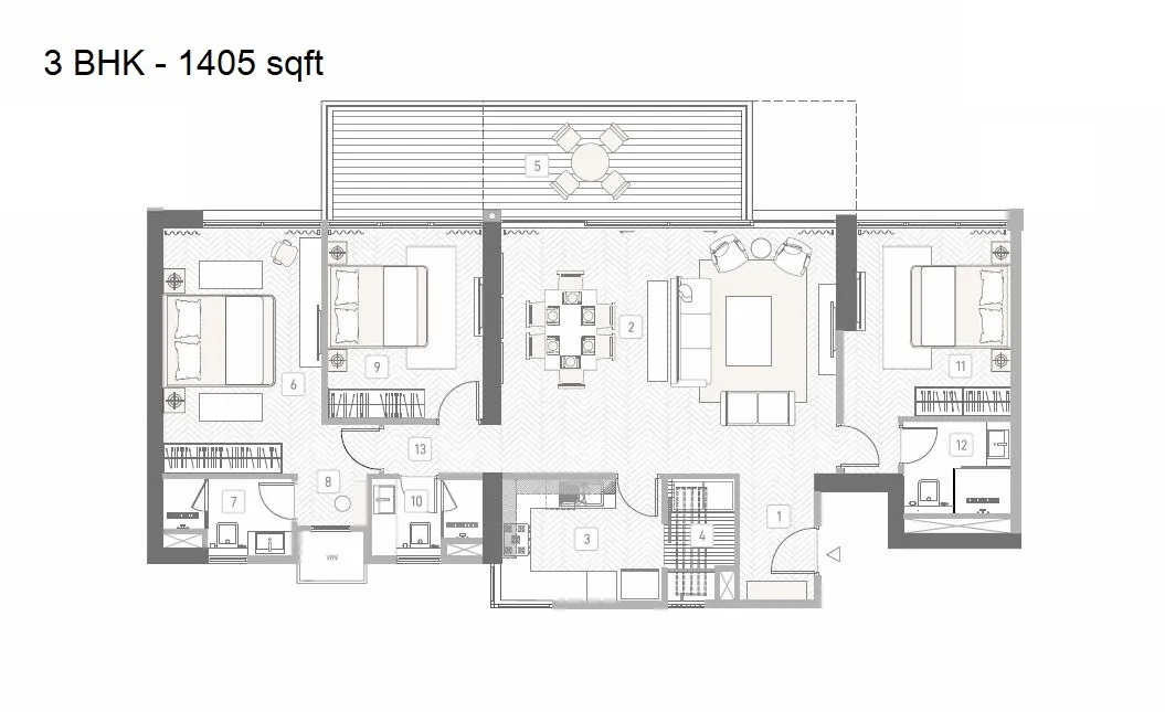 Kasturi The Balmoral Riverside Unit plan - 1405 sq.ft.