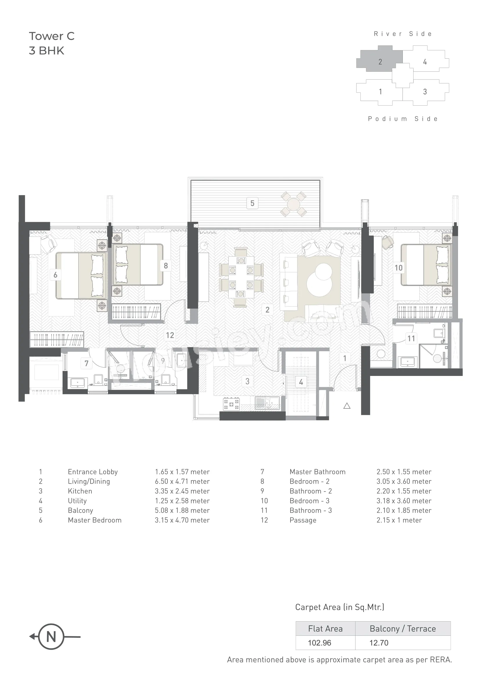 Kasturi The Balmoral Towers Unit plan - 1246 sq.ft.