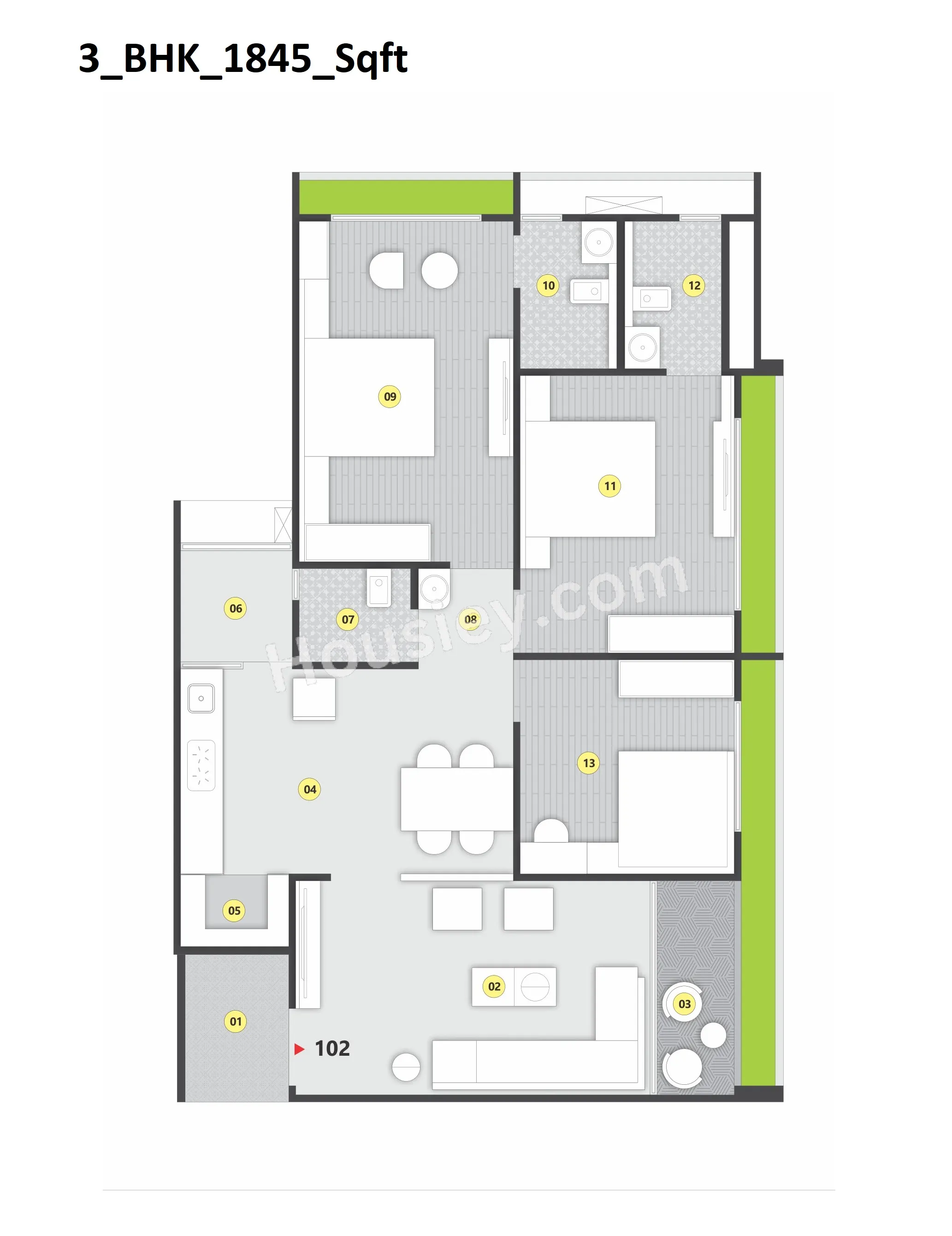 Kautilya One 54 Unit plan - 1014 sq.ft.