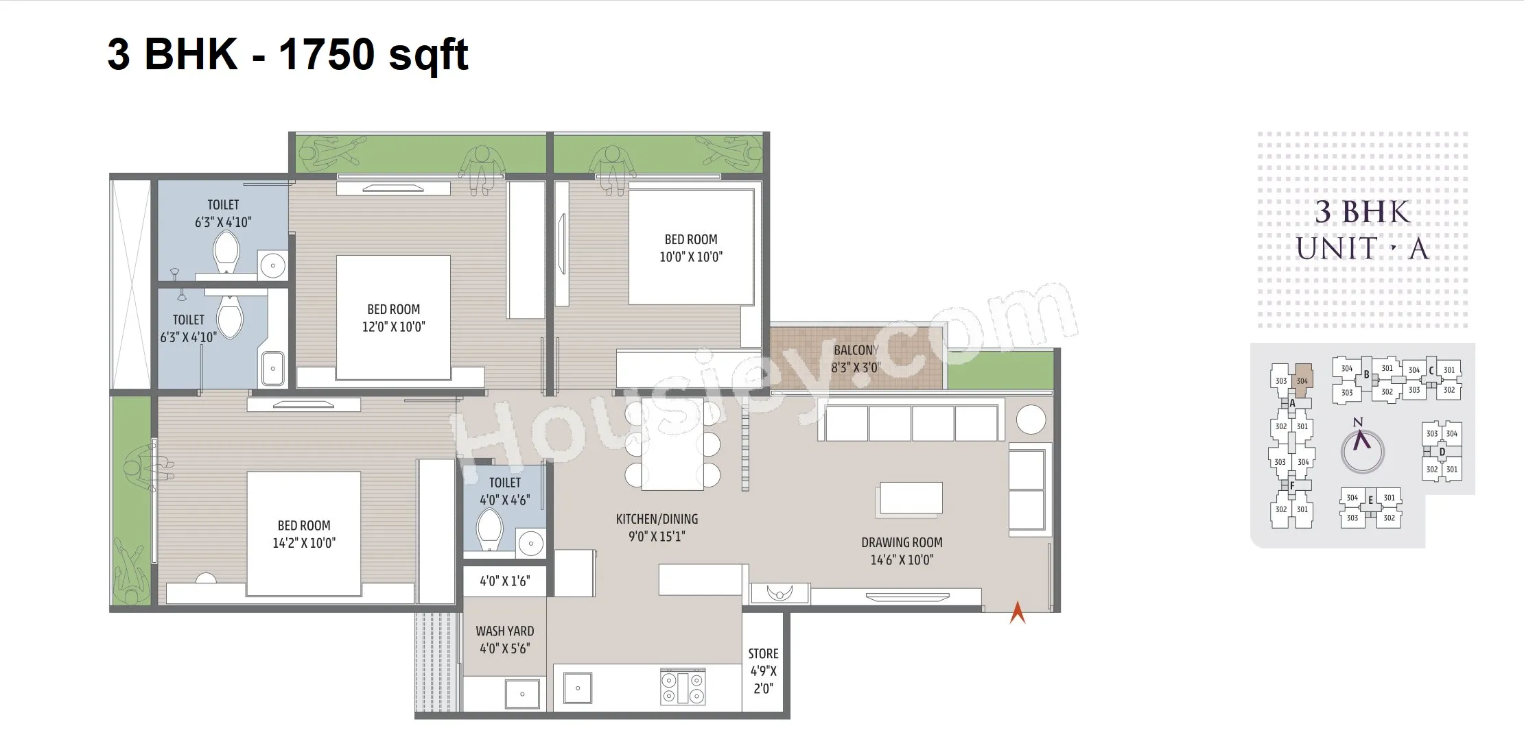 Kavisha Atria Unit plan - 1750 sq.ft.