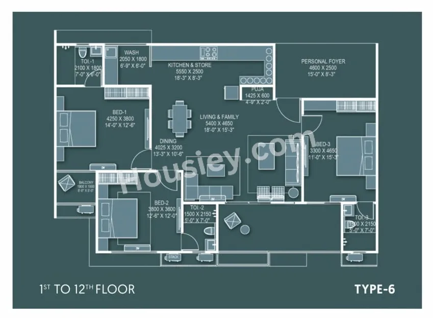 kavisha The Portrait Unit plan - 1304 sq.ft.