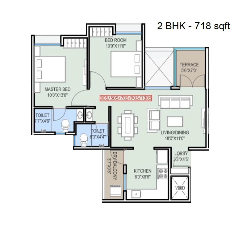 Kiran Sufal Unit plan - 718 sq.ft.