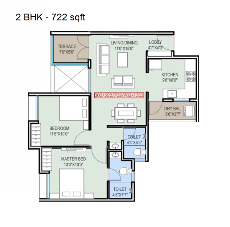 Kiran Sufal Unit plan - 722 sq.ft.