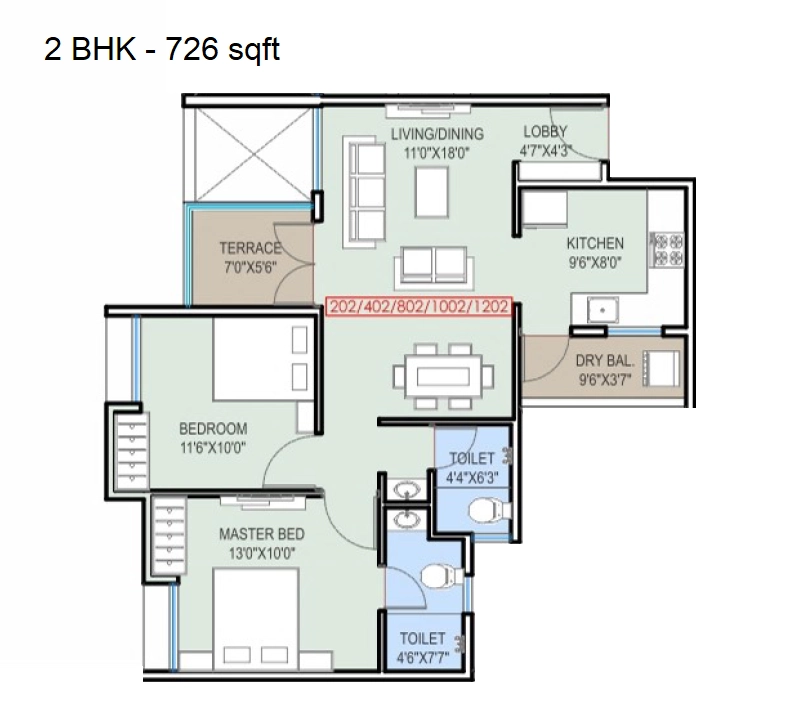 Kiran Sufal Unit plan - 726 sq.ft.