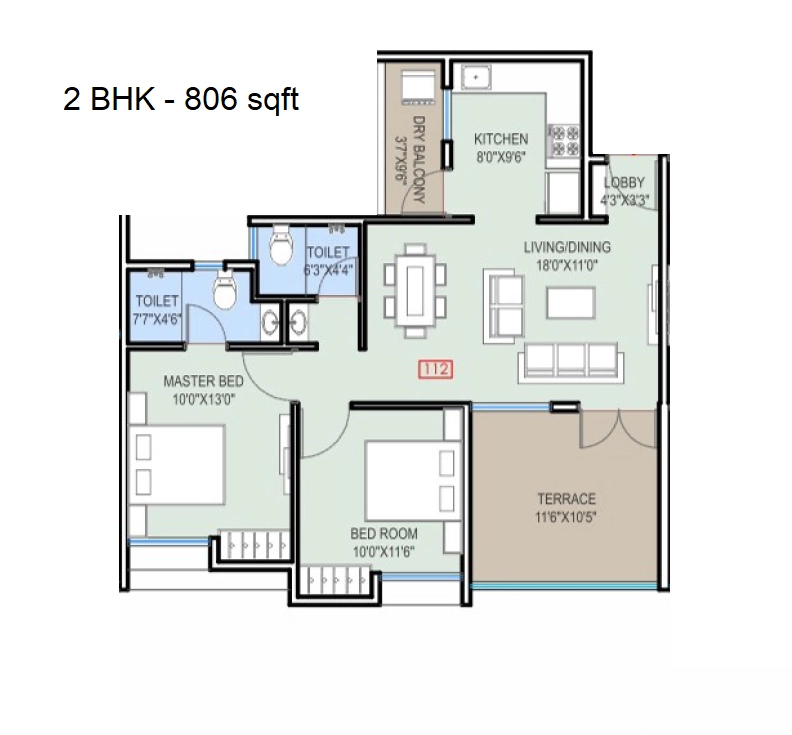Kiran Sufal Unit plan - 806 sq.ft.