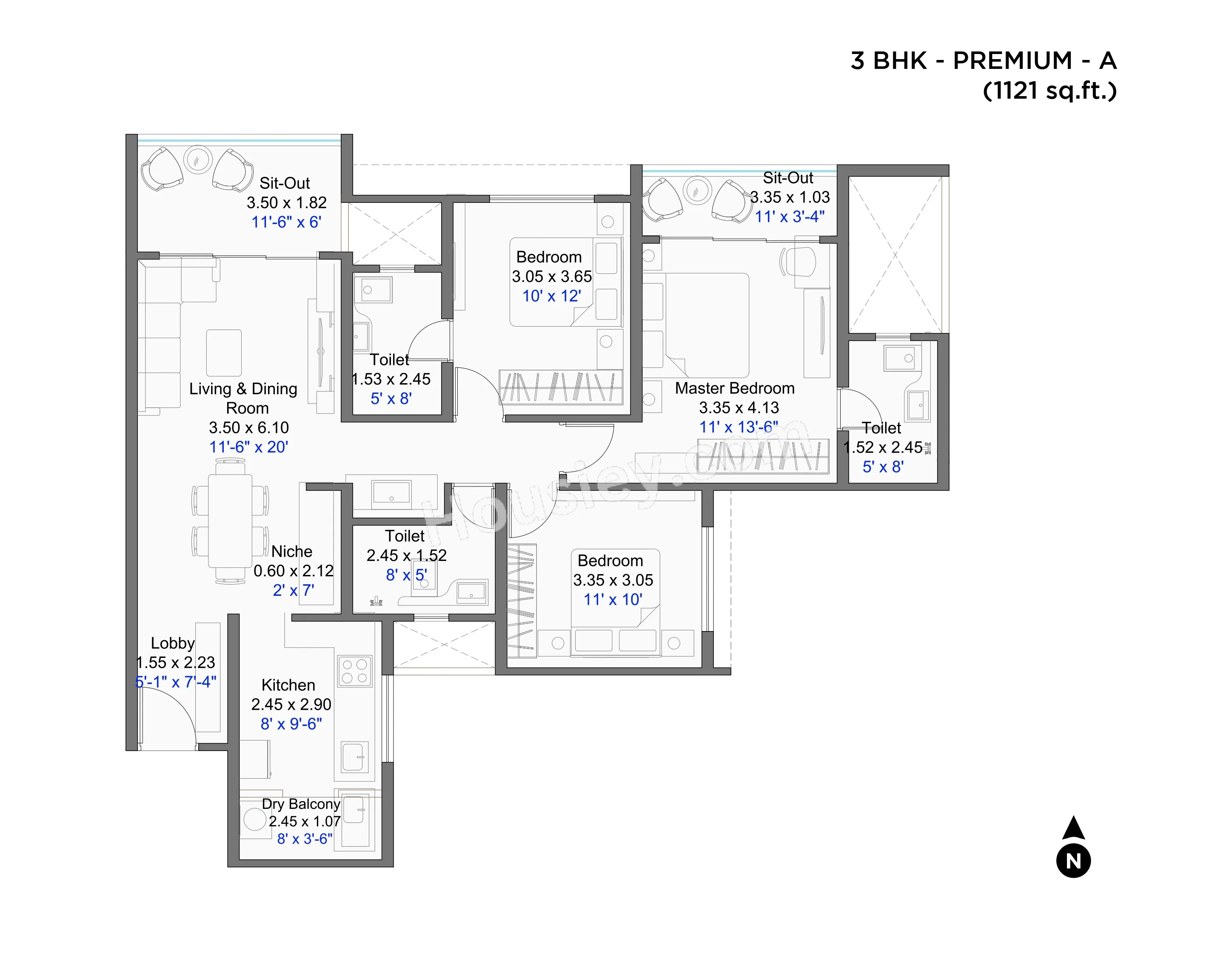Kohinoor Satori Unit plan - 1121 sq.ft.