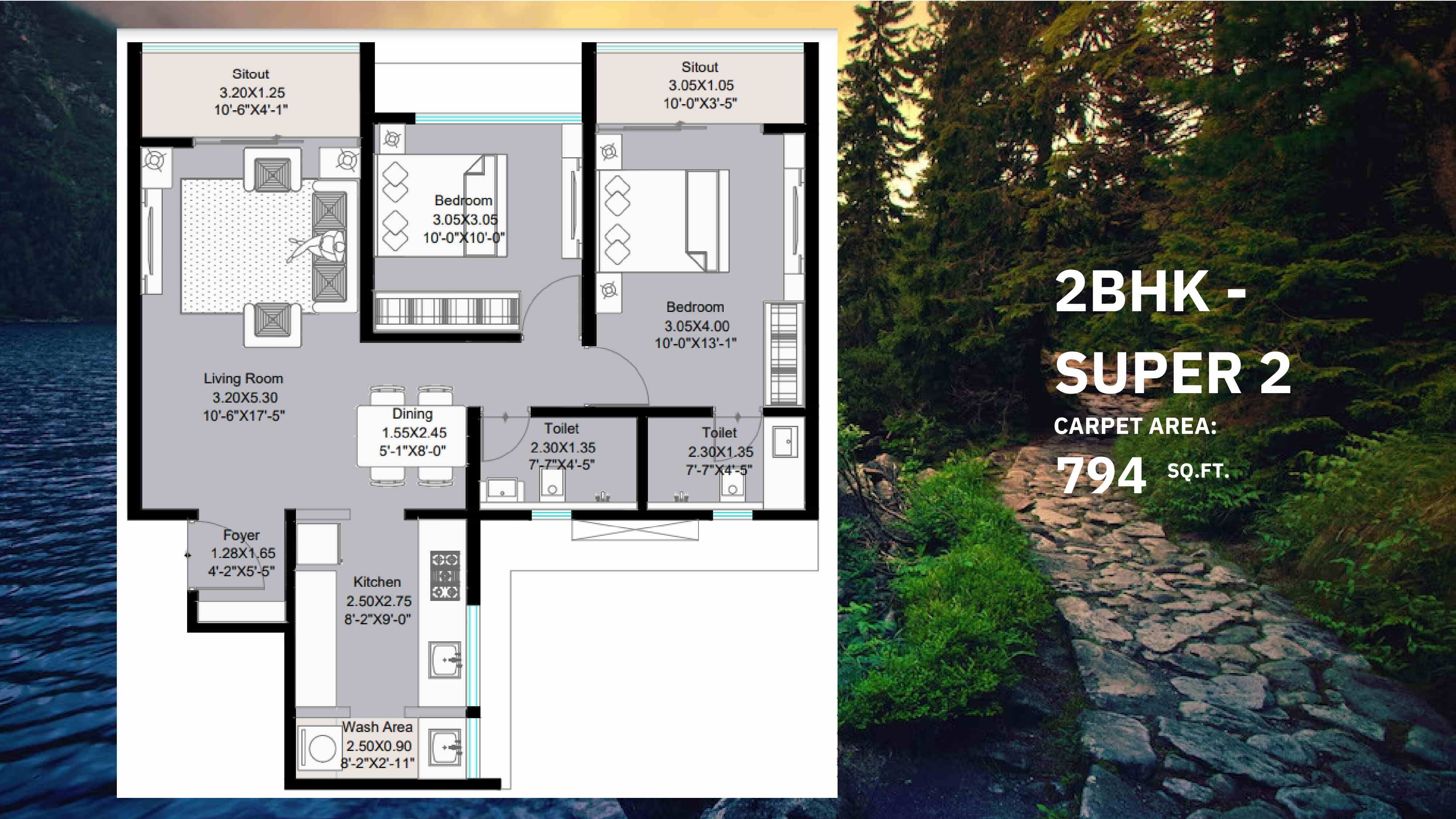 Kohinoor Bhugaon Unit plan - 794 sq.ft.